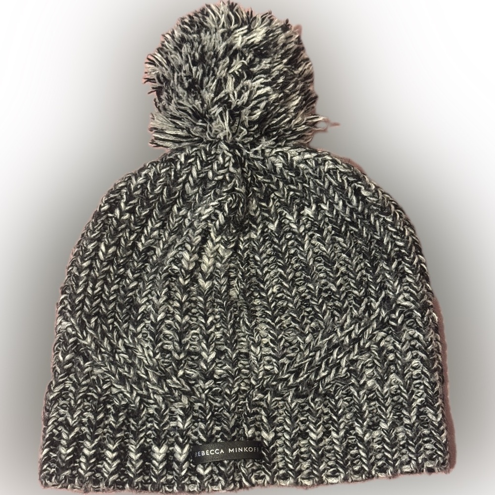 🫶 Rebecca Minkoff Monochrome Knit Pom-Pom Beanie - Picture 1 of 10